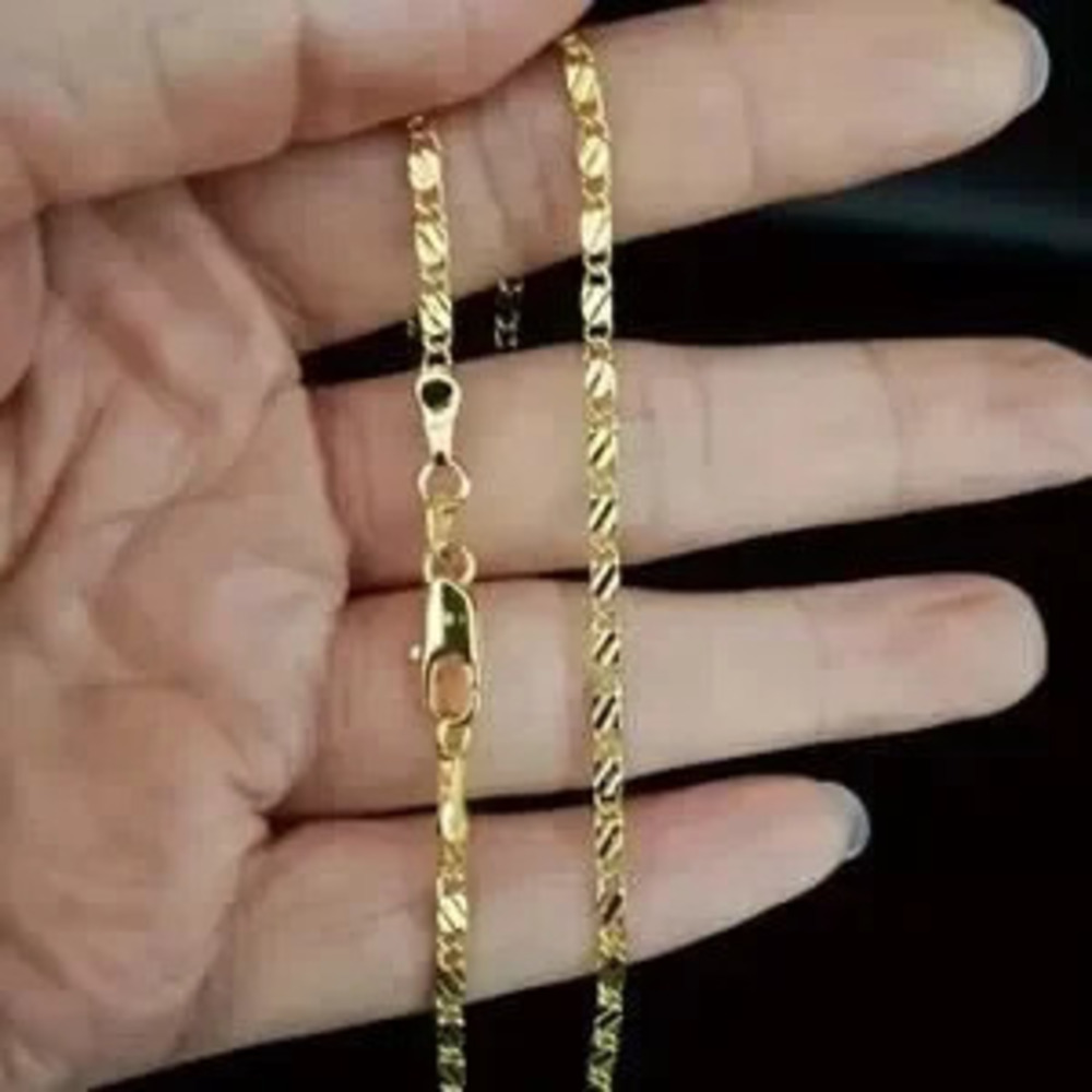 18K Gold Plated Necklace 2 mm Spanish Men's Chain 22 in Christmas Birthday Gift